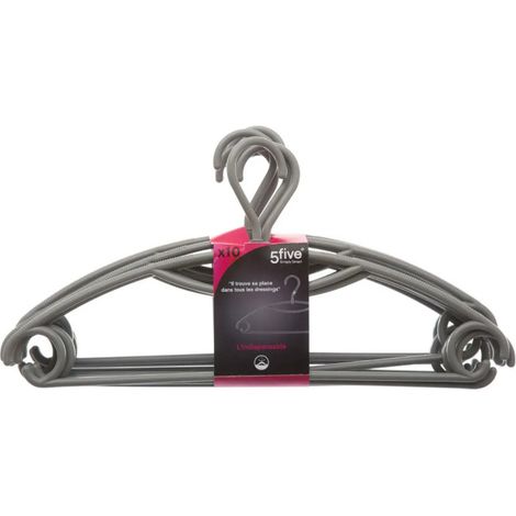 Five Simply Smart – Lot de 10 cintres pivotants 41 cm en polypropylène gris – Optimise l'espace de rangement – Pour vêtements divers (1/2)