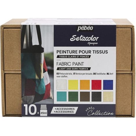 Peinture pour tissus Pébéo - Setacolor Set Initiation - 6 Flacons de 20 ml - Couleurs opaques