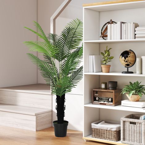 "Realistic 120cm Artificial Areca Palm Tree for Home Decor - Lush Green Flocked Design, Stable Weighted Pot, Easy Assembly"