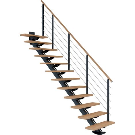 Dolle Mittelholmtreppe Sydney in Eiche weiß, geölt 75 cm breit Gerade für Geschosshöhen 259 – 315 cm UK Metall Anthrazit mit einseitigem Designgeländer