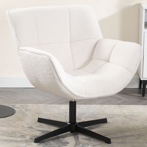 Wahson Loungesessel 360°Drehbar aus Chenille, Modern Drehsessel mit Metallbeinen für Wohnzimmer Schlafzimmer, Weiß
