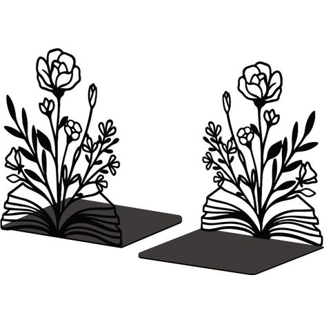 Lot de 2 Serre-Livres Métal Livres Et Fleurs Décoratif (1/5)