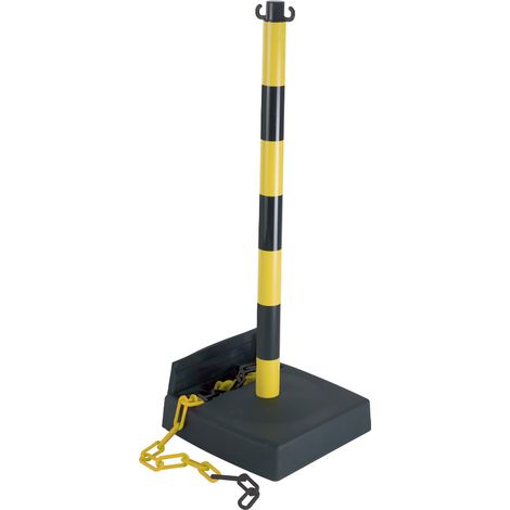 Poteau PVC Jaune/Noir avec réserve de chaîne sur socle lesté 6kg - 2000765 (1/2)