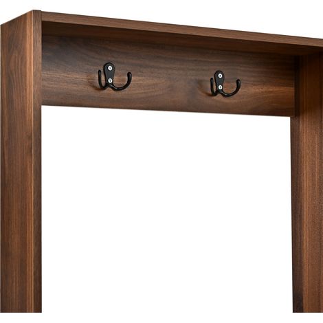 Vestiaire d'entrée en bois et rotin avec banc, meuble à chaussures, tiroir, étagères et crochets pour entrée, couloir et vestibule (1/5)