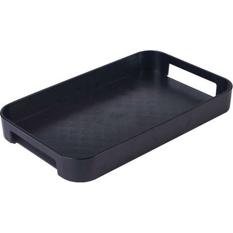 Vassoio da portata rettangolare impilabile in plastica con manici nero bianco (1/4)
