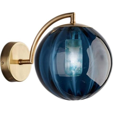 Aplique de pared nórdico moderno: bola de cristal azul de 15 cm, soporte de metal, aplique (azul) (1/5)