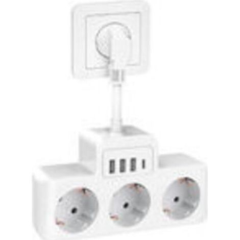 7 en 1 Multiprise Electrique 3 Prises, Multiprise Murale avec 3 Prises AC et 4 Ports USB, Prise USB Secteur Multiple avec Cordons Court (1/5)