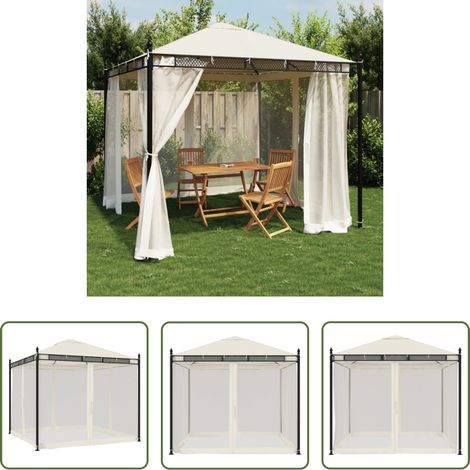 Pavillon mit Netzen - Pavillon mit Netzwänden Creme 2,93x2,93 m Stahl (1/5)
