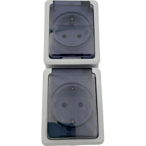 2 Fach Steckdose Klapp-Deckel Doppelsteckdose 16 A / 250 V / IP44 Aufputz grau - vertikal (1/4)