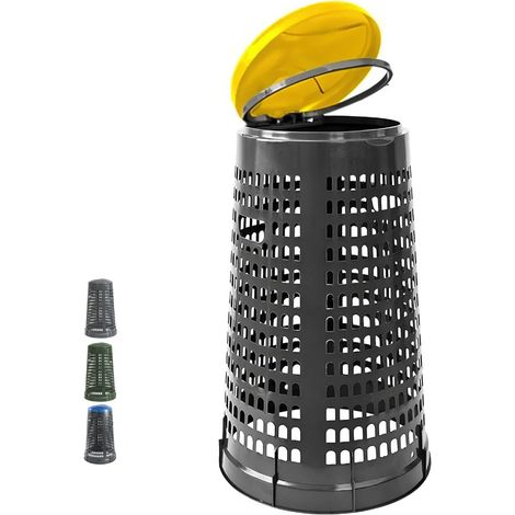 Trespolo Impilabile per spazzatura in Polietilene con reggi sacco - Capienza 110 lt ed Altezza 85 cm - Soluzione Resistente e Pratica per la Raccolta Rifiuti, con coperchio Giallo (1/5)