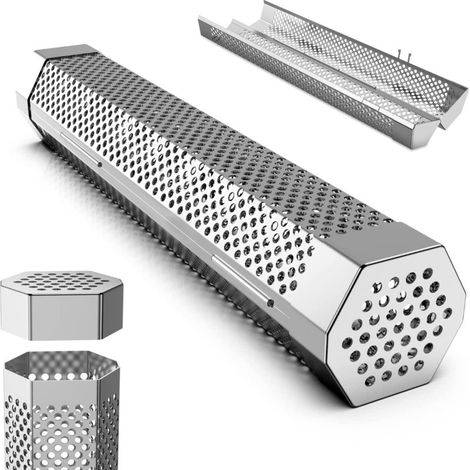 Tube à fumée amovible 12'' en acier inoxydable hexagonale pour grill et fumeur chaud/froid, nettoyage facile (1/5)