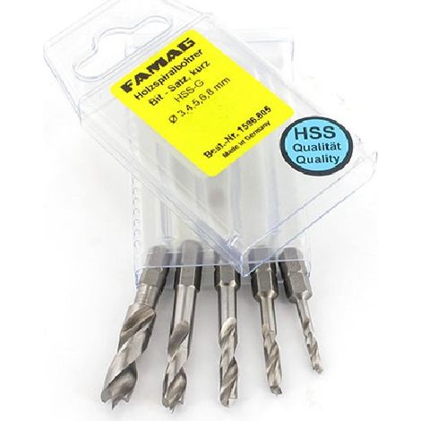 Famag Holzspiralbohrer-Bit-Set HSS-G 5-tlg. 1596.805.00 im Blister 3 4 5 6 8 mm (1/2)