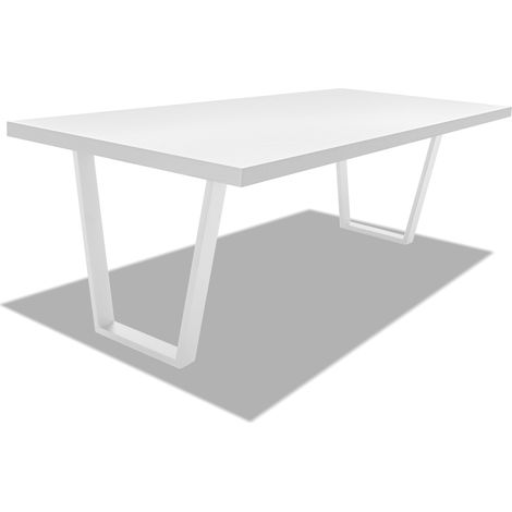 Esstisch aus Holz und Metall mit wei�en trapezf�rmigen F��en - 220x100 cm