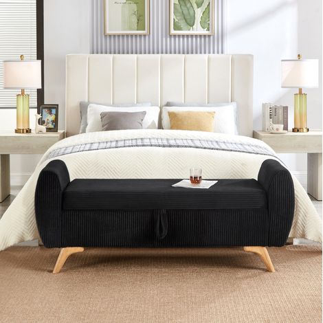 Cord-Sitzbank mit Stauraum und Holzbeinen 145 x 51 x 57 cm Schwarz OKWISH (1/5)