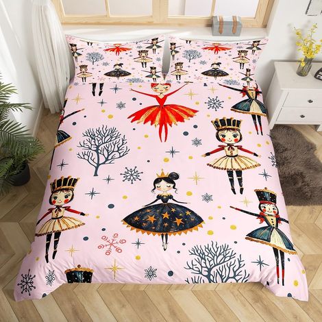 Housse de Couette 240 x 260 Ado Fille Ballerine, Parure de Lit Enfant Princesse Kawaii, Sets de Housses de Couettes Noël Romantique, Couvre Lit Casse-Noisettes Danseuse, 3 Pièces - 240x260cm + 2 Taies (1/5)