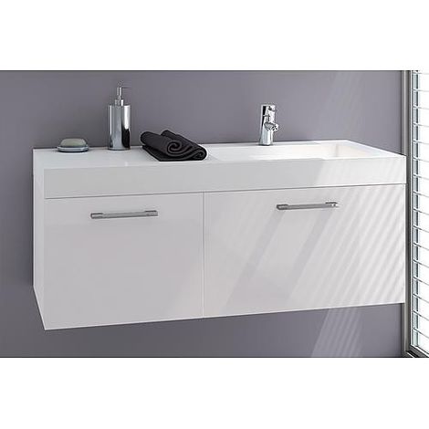 Meuble sous-vasque + vasque en fonte minérale EMPI blanc brillant 2 tiroirs 1205x534x508mm (1/3)