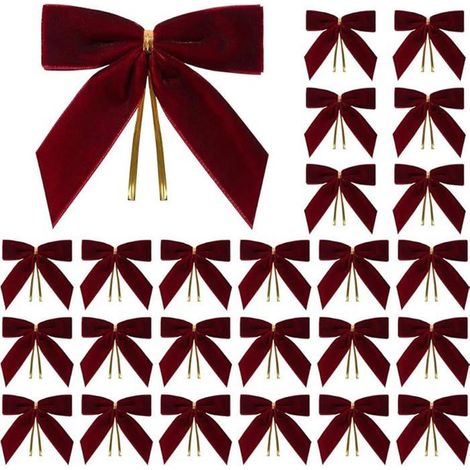 XFSRG Noeud Rouge en Velours avec Rubans Dorés Set De 24 Décorations De Noël pour Sapin Et Maison (Bordeaux) Bordeaux BOULE DE NOEL (1/5)