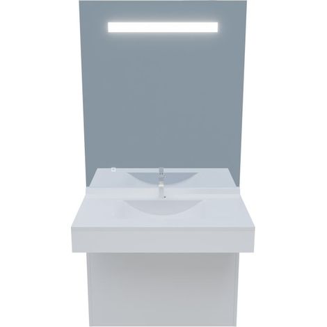 Cuisibane – Meuble vasque PMR 90 cm avec miroir LED – Finition laquée blanc brillant – Corps MDF 16mm – Siphon déporté recommandé - ht105 (1/5)