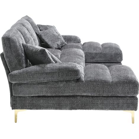 Sofá modular en U de 4 plazas en chenilla gris con chaise longue, 272 x 136 x 88 cm, MODENUIT (1/5)