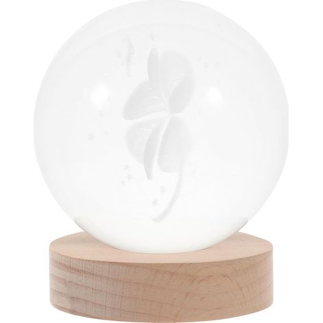 Veilleuse Boule de Cristal Trèfle à Quatre avec Socle Bois (1/5)