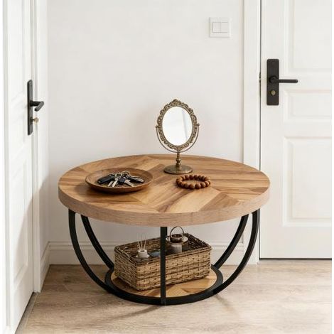 Table basse ronde en bois massif, table cocktail design, meuble d'appoint pour salon, table de réception polyvalente, 1 pièce (1/5)
