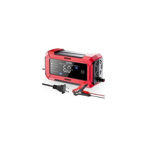 rougeChargeur 12 V 6 A pour batteries de voiture, batteries de moto et chargeur intelligent 12 V compatible avec les batteries au plomb-acide (1/4)