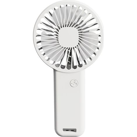 Ventilador portátil, mini ventilador de mano con soporte, recargable, potente flujo de aire, ideal para viajes y camping, 3 en 1 (blanco) (1/5)