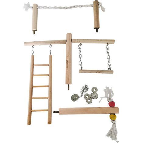 Hängematte aus Holz mit Kletterbrücke für Vögel wie Papageien, Sittiche, Nymphensittiche und Conures (1/4)