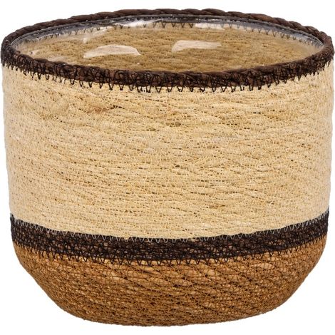 Seegras Übertopf SEWING mit Folie brauntöne Ø 18 cm