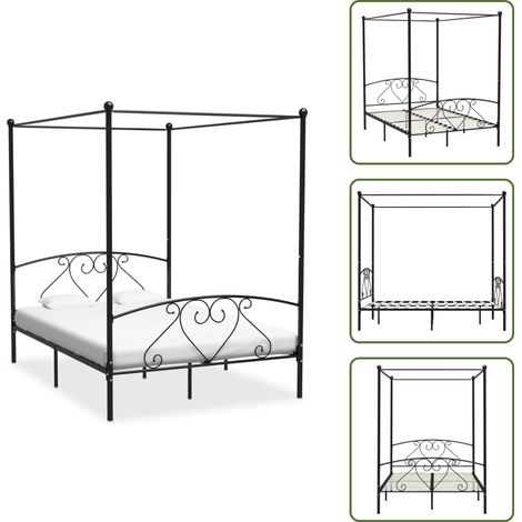 Cama con dosel sin colchón - vidaXL Estructura cama con dosel sin colchón metal negro 140x200 cm - Cama industrial
