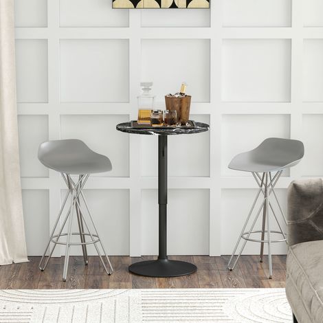 Bartisch für 2 Personen, höhenverstellbar, Marmoroptik, 60 x 60 x 68-93,5 cm, Schwarz