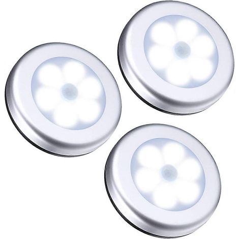 Lot de 3 détecteurs de mouvement PIR sans fil pour éclairage intérieur/extérieur, veilleuse automatique, 6 LED (1/5)