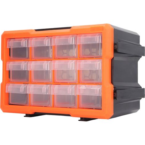 Aufbewahrungsbox aus PVC mit 12 Schubladen, Organizer für Schrauben und Kleinteile, stapelbar, praktischer Werkzeugkasten für die Werkstatt. (1/5)