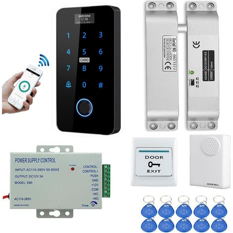 Kit WIFI Avec écran Contrôleur D'accès D'empreintes Digitales étanche Tactile Clavier RFID Lecteur cartes 125KHz/13,56MHz NFC, Verrouillage à Boulon électrique, Alimentation, Sonnette porte (1/5)