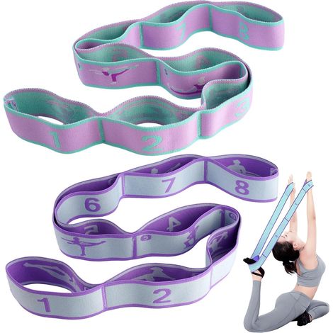 2 Pièces Sangle de Yoga, 90 cm Band D'étirement de Yoga avec 8 Boucles (1/5)