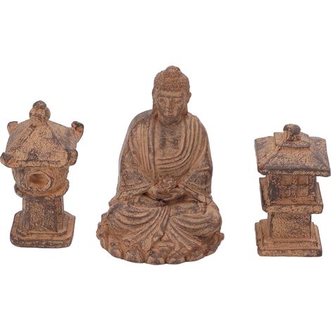Buddha Statue Meditation Sitting Hand Painted Buddha Statue Small with Lighthouse for Home Office Tabletop Living Room (1/5)