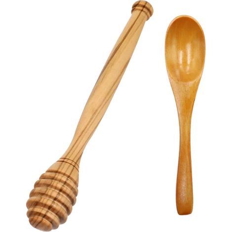 Cuillère À Miel En Bois D'olivier - Design En Spirale Pour Miel Et Sirop - Poignée Allongée - Lot De 2 (1/5)