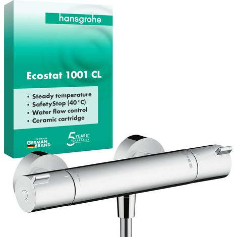 Mitigeur de douche thermostatique, Robinet de douche avec arrêt de sécurité à 40°C, Thermostat rond, 1 sortie, Chromé, 13211000 (1/5)