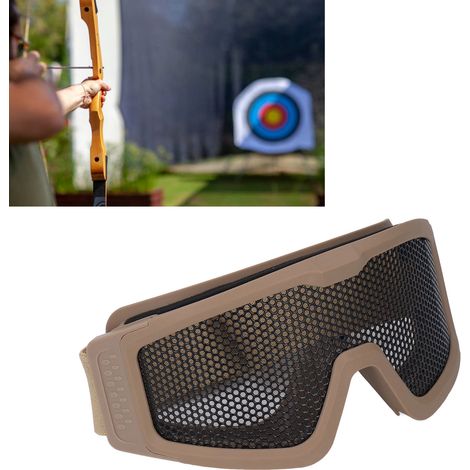 Vollgesichtsschutzbrille mit Riemen, stoßfest, mit Metallgewebe, khakifarben (1/5)