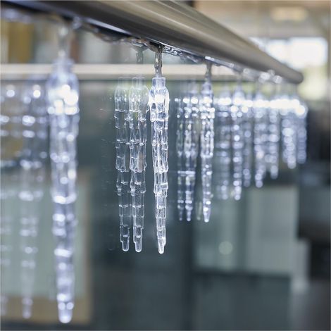 Guirlande lumineuse LED, en forme de stalactite, blanc froid, 135 cm, avec fonction minuterie de 10, 6/18 h, fonctionnement à piles (2 x AA), durée d'éclairage 10 000, IP20 (1/5)
