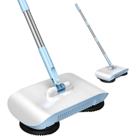 Balai 2 en 1 Aspirateur Manuel Puissant - Nettoyeur à Pousser avec Serpillière Bleu et Chiffon (1/5)