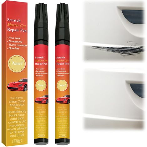 2 pièces Anti-Scratch Pen, Voiture, Stylo Réparation Rayure Voiture,Stylo Retouche Peinture Carrosserie, Crayon Rayure Voiture Blanc,Car Scratch Remover,Portable et Durable (1/5)