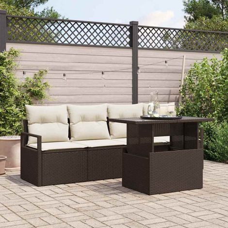 Conjunto de sofá de jardín 5 pcs Marrón ratán sintético vidaXL (1/5)