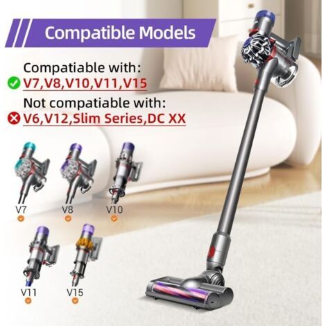 NALOOKAMIC Tête de brosse d'aspirateur compatible avec Dyson V7, V8, V10, V11, V15, SV10, SV11, accessoire, tête de moteur, brosse à turbine, brosse motorisée, buse pour tapis et sols durs