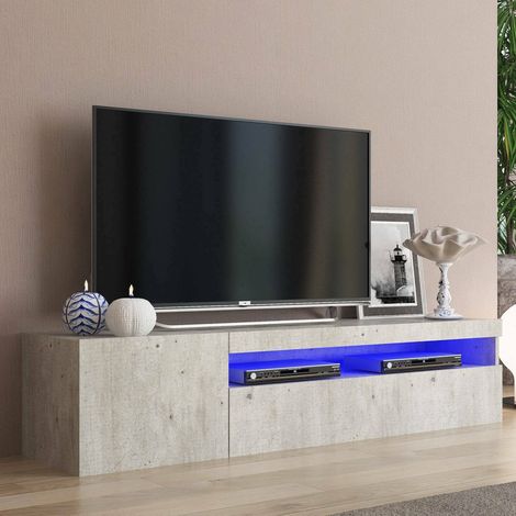 Dmora - Mueble de televisión Dmangoni, Aparador bajo para salón con 2 puertas, base soporte TV, 100% Made in Italy, cm 150x40h37, Cemento (1/4)