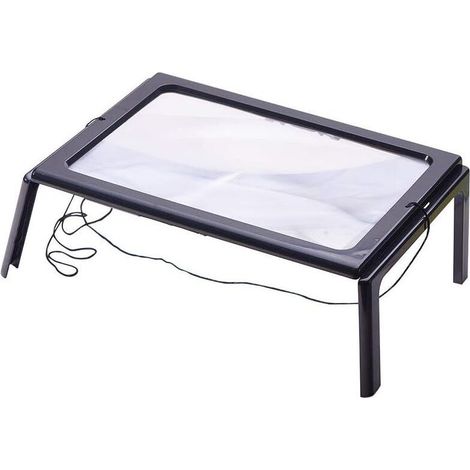 Loupe de lecture avec 4 lumières LED, grossissement 3x Éclairage Loupe rectangulaire A4 avec lampe loupe sur pied (1/5)