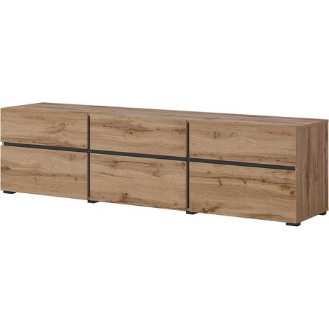 Mobile TV 180cm colori rovere e nero collezione HAVANA. Mobile design con 3 porte e 3 cassetti.