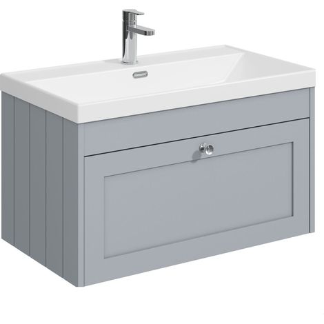 Balterley Butterton 800mm Wall Hung 1 Drawer Unit with Thin Edge Basin 1 Tap Hole - Satin Grey (1/4)
