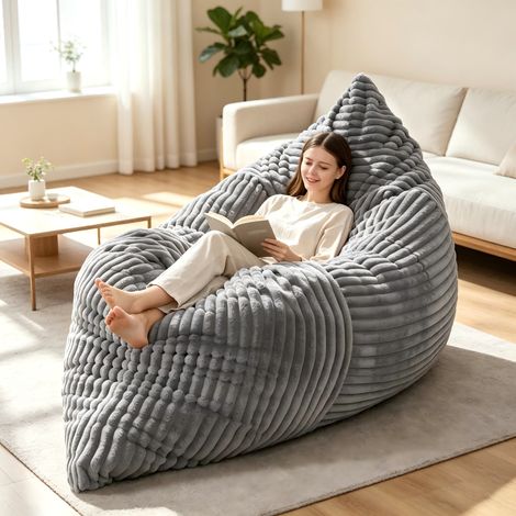 Canapé-Pouf convertible Grand format– Siège modulable 3 en 1 garni de mousse mémoire haute densité – Repos familial pour salon, chambre, lecture et sieste – 180 × 125 cm – Gris (1/5)