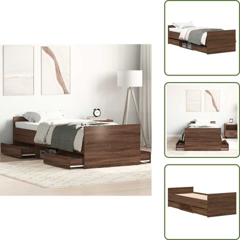 Bettgestell mit Kopf- und Fußteil Braun Eichen-Optik 100x200 cm - Holzbettfassungen - Doppelbett - Massivholzbette - Bettkopfstütze - Lattenrost